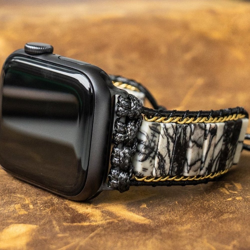 Spiderweb Jasper Stone Beaded Strap Watch Band for 38 ~ 41 mm Apple iWatch Band